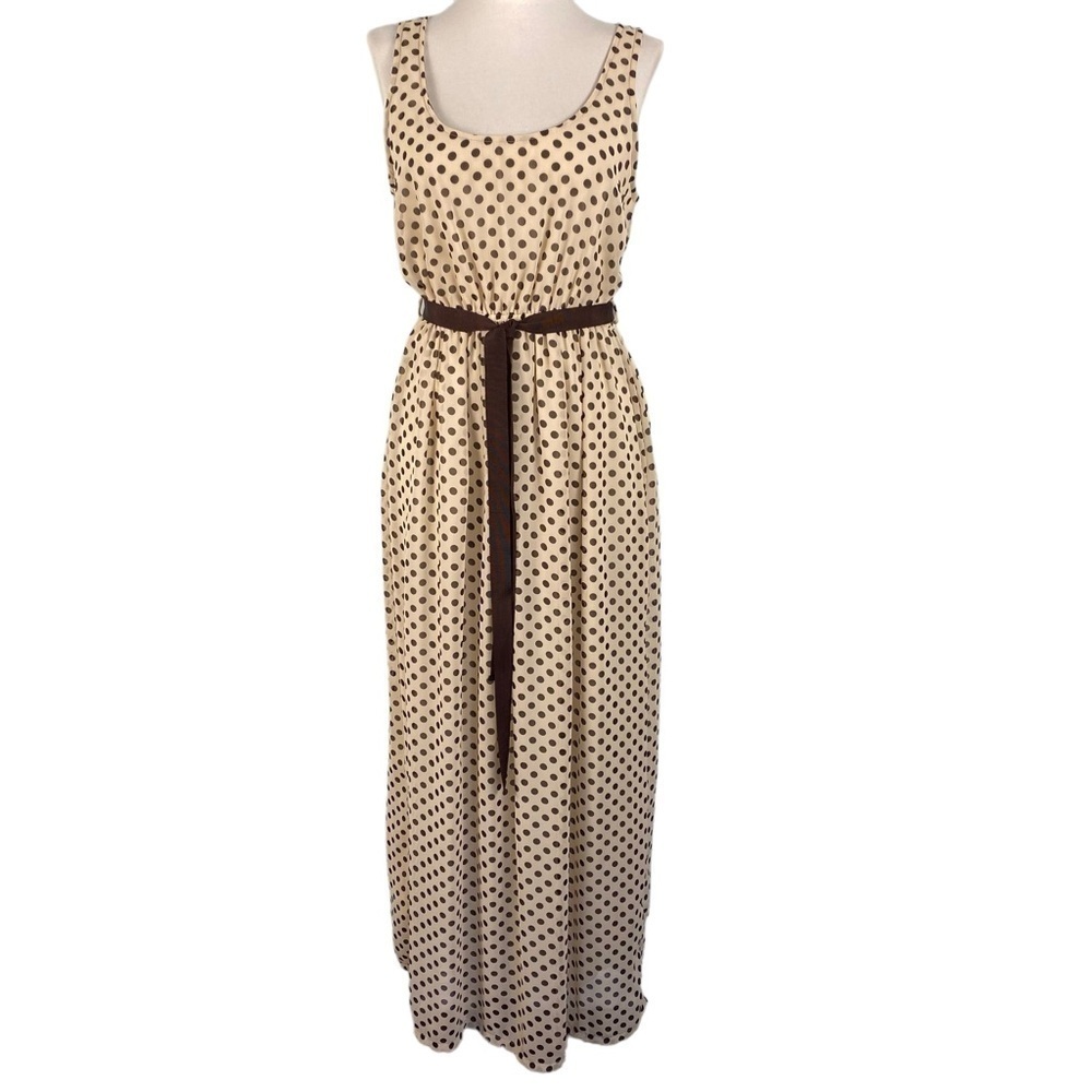 Fabric Scoop Neck Sleeveless Polkadot Maxi Dress Size Medium.